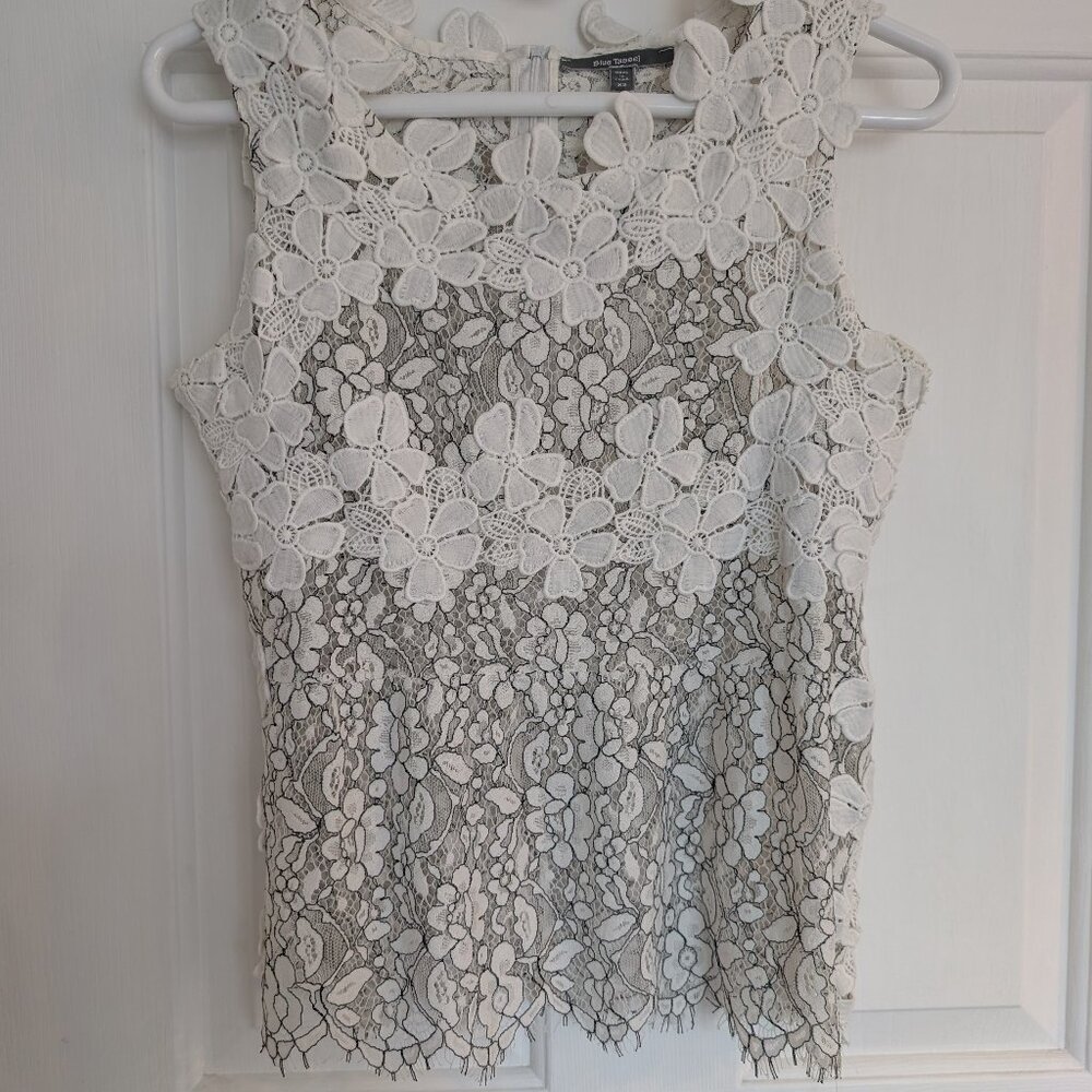 Anthropologie Blue Tassel lace blouse